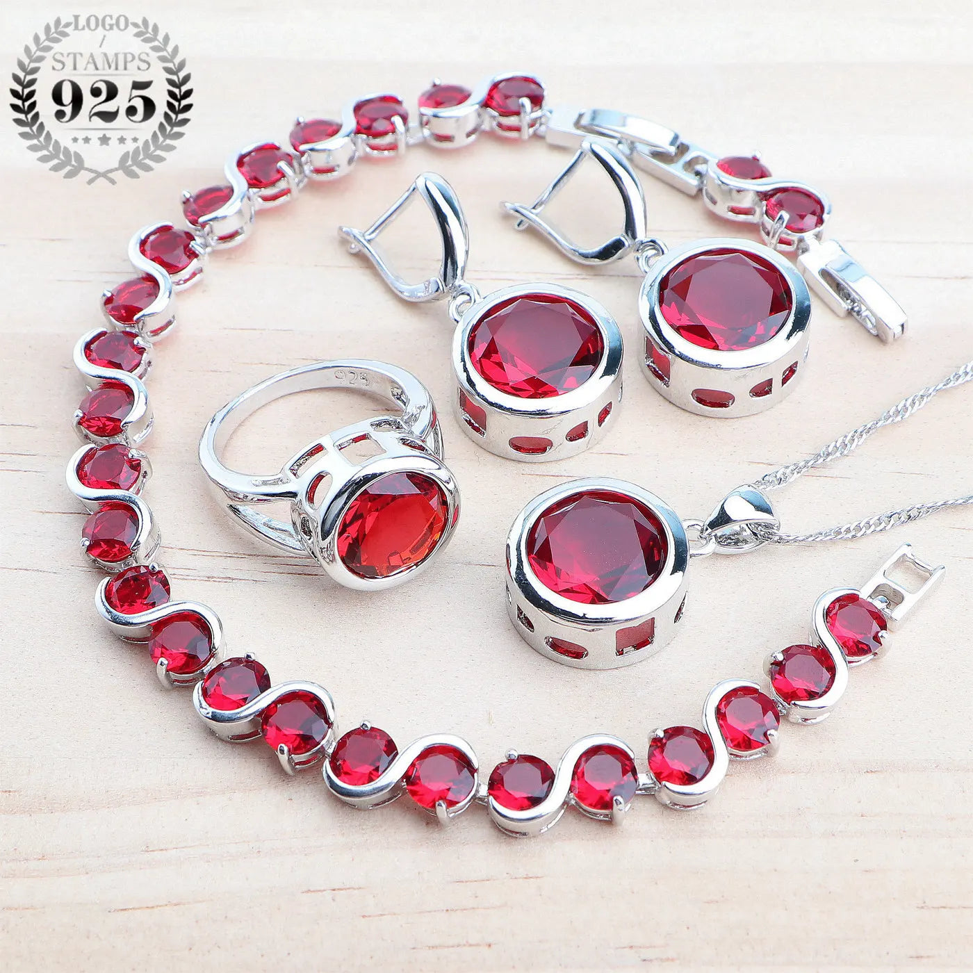 Ensembles de bijoux en argent sterling 925, boucles d'oreilles, bague, bracelets, pendentif, collier