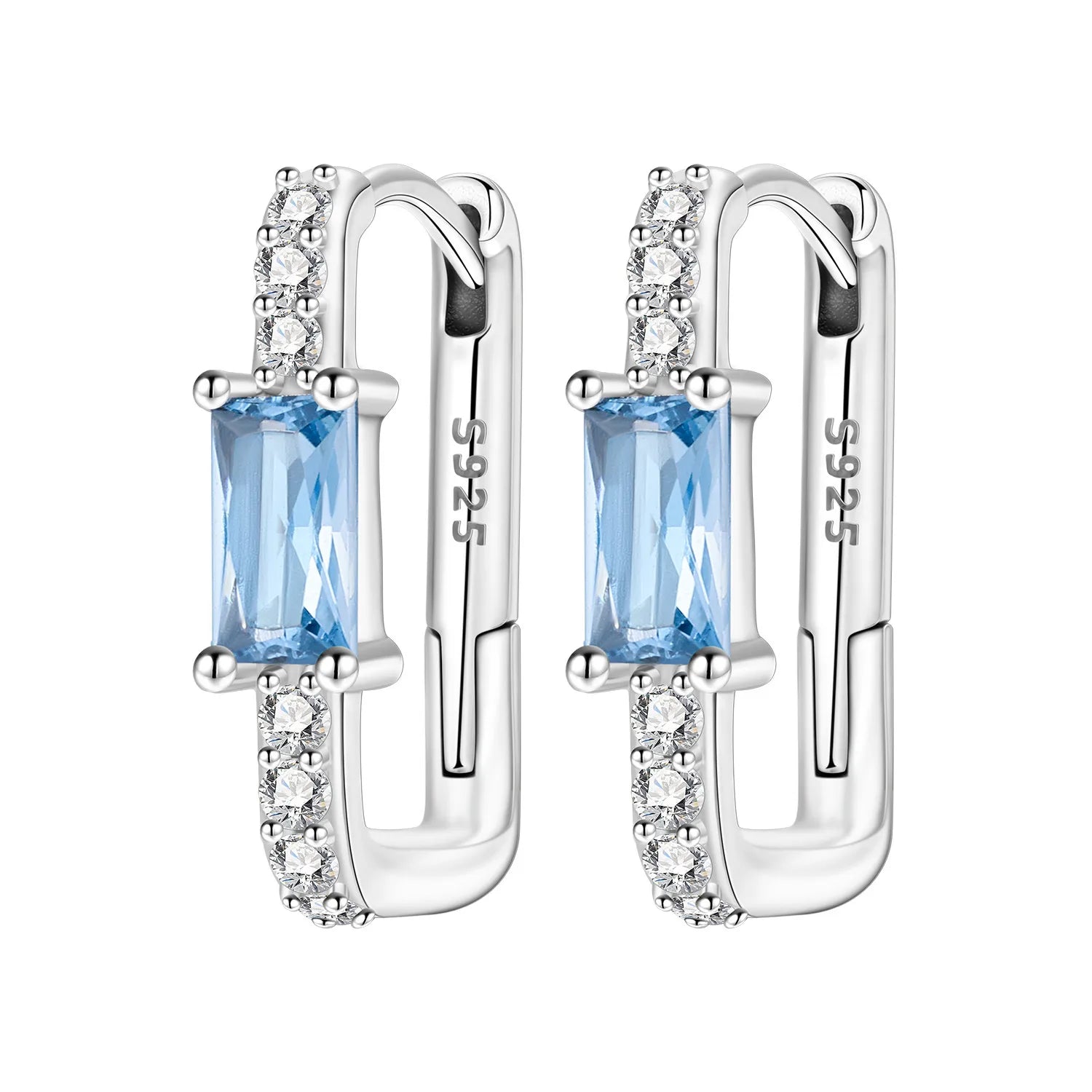 Boucles d'oreilles en argent sterling 925  minimaliste avec zircon bleu