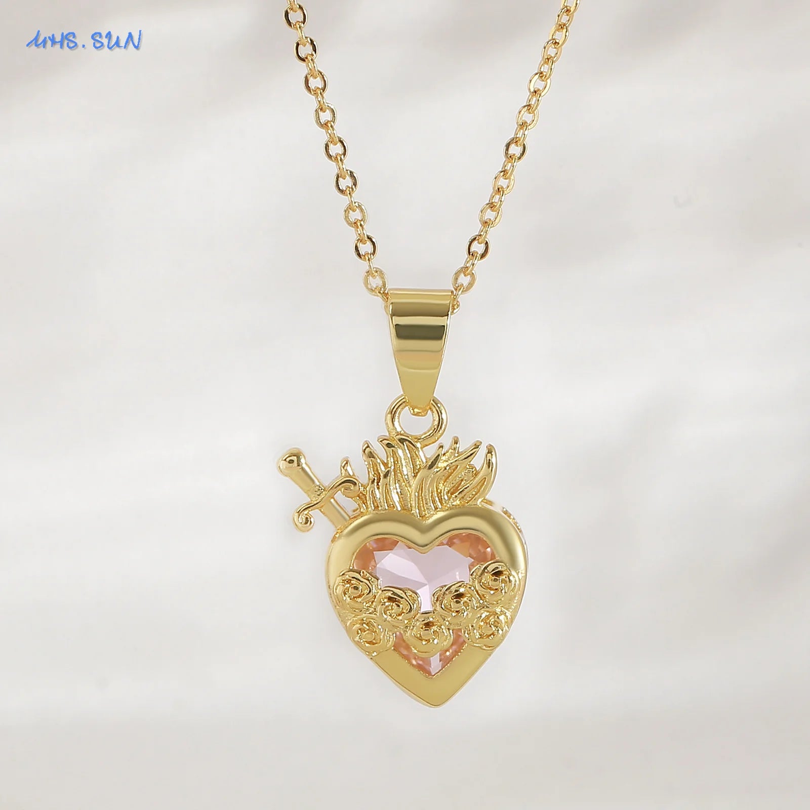 Collier Croix du Sacré-Cœur de Jésus plaqué or 18K