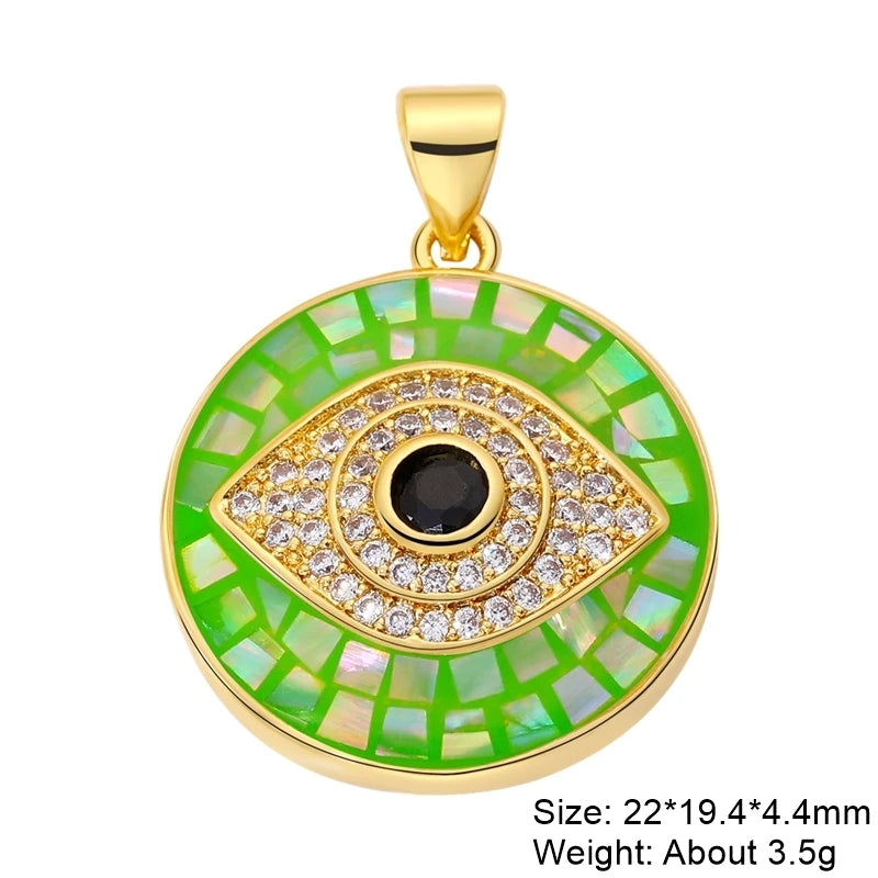 Charms ronds œil du mal turco-grec en coquille d'opale plaquée or 18K faits main