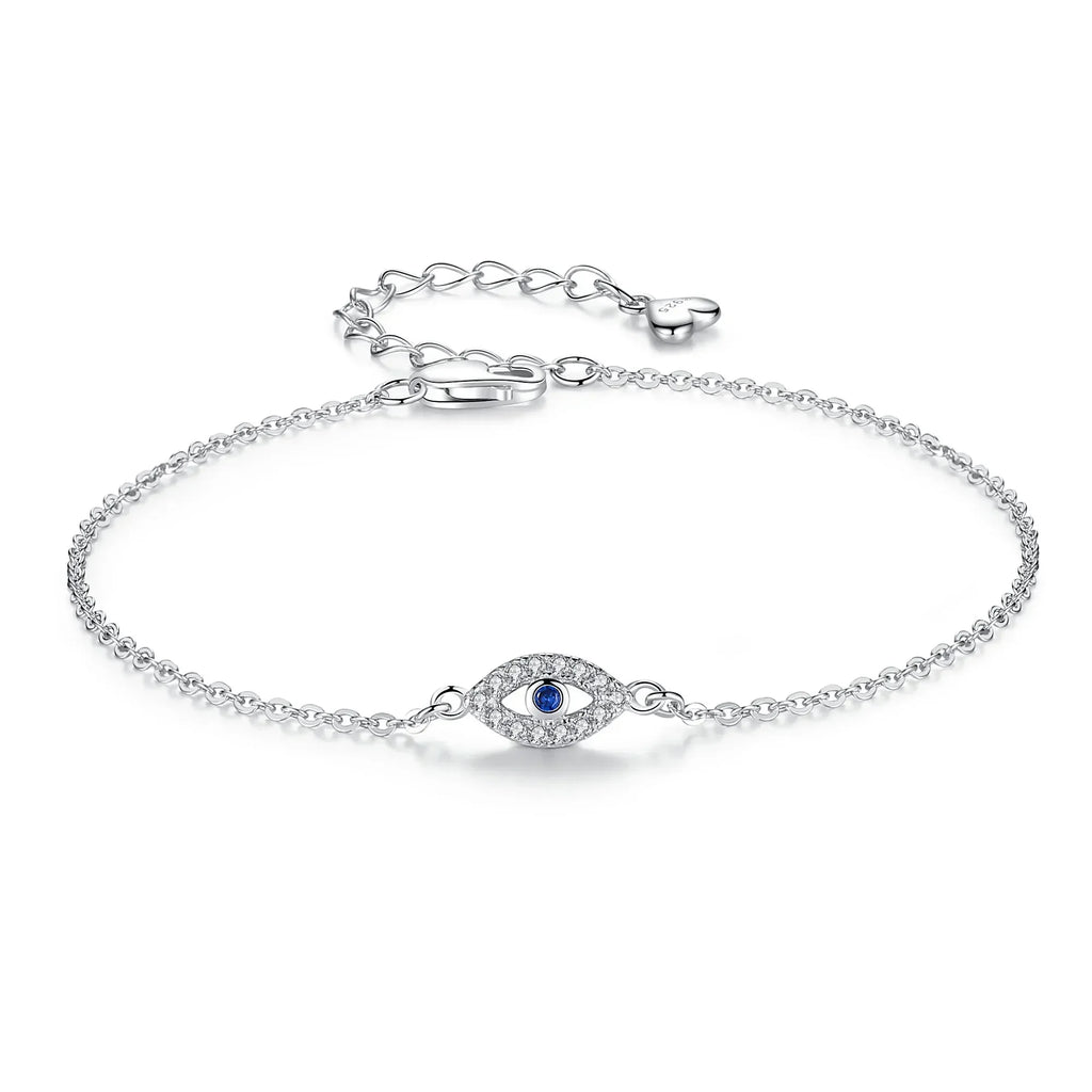 Bracelet lucky evil eye en argent sterling 925 pierre bleue CZ, bijoux réglables