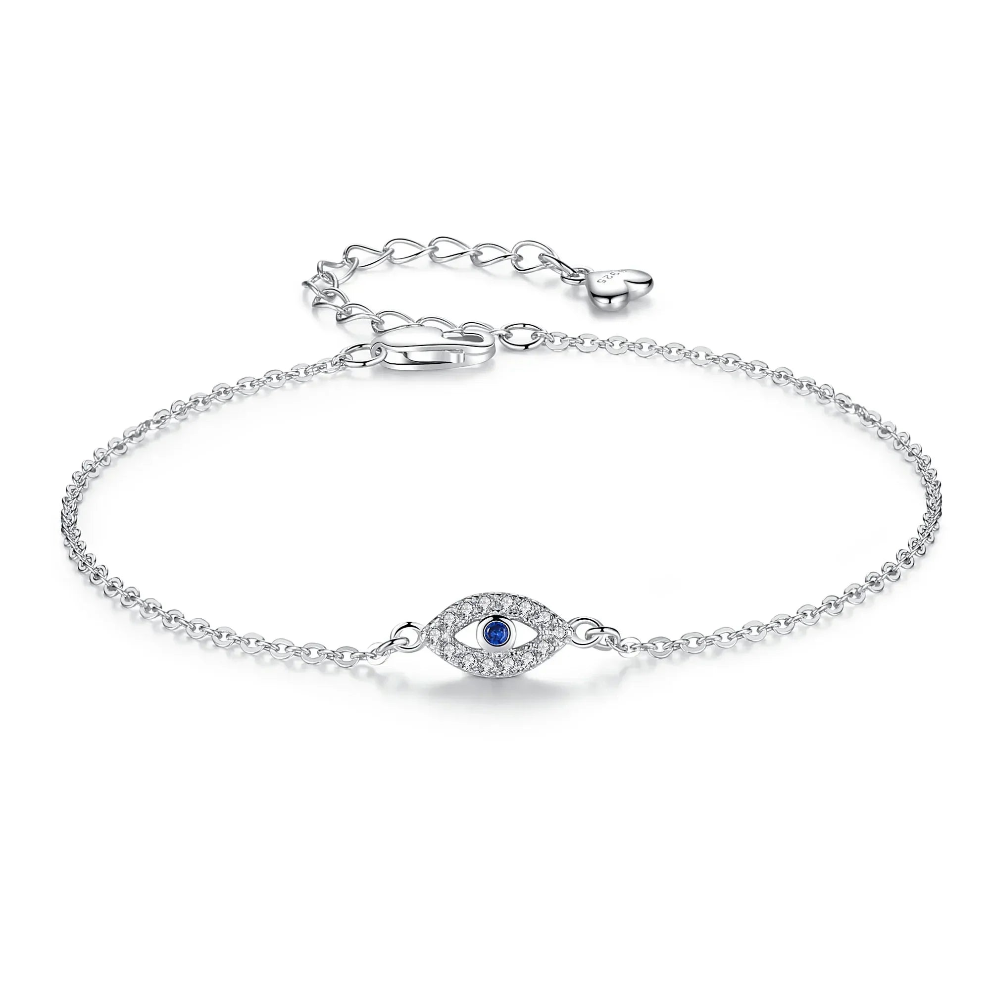 Bracelet lucky evil eye en argent sterling 925 pierre bleue CZ, bijoux réglables