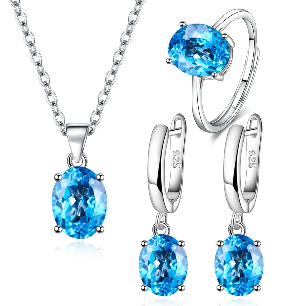Collier en forme de cœur coloré en argent sterling 925, boucles d'oreilles, bague