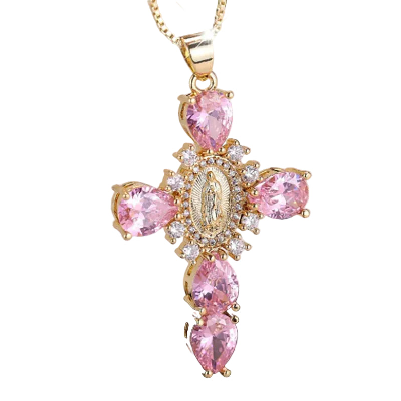 Collier Pendentif tendance en Cristal Rose de Luxe