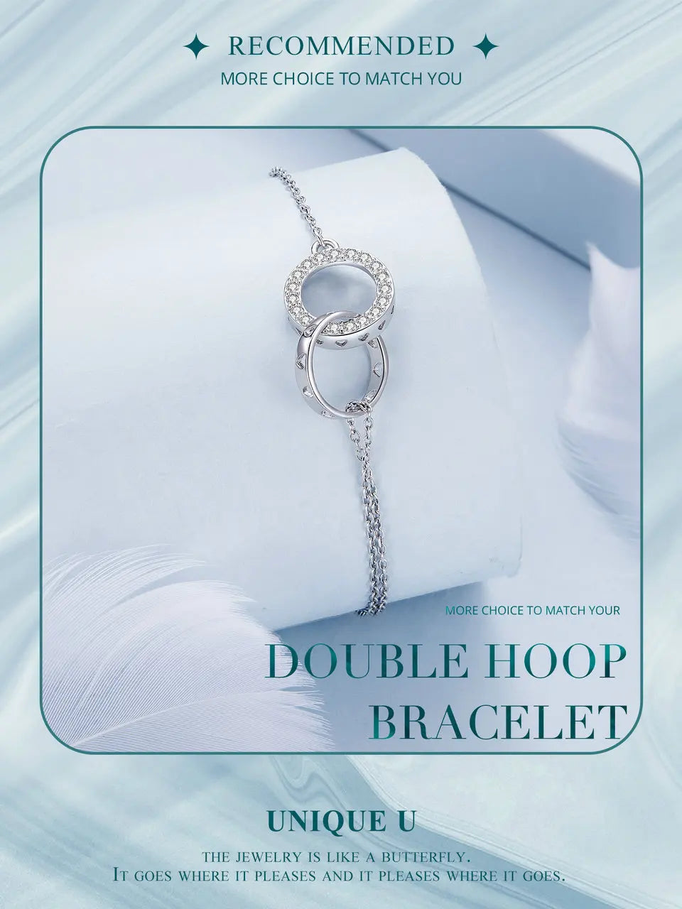 Bracelet  en argent sterling 925 à double cercle, chaîne ajustable, plaqué platine