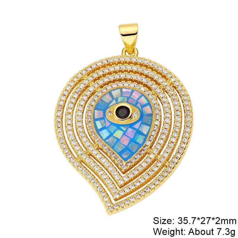 Charms ronds œil du mal turcs et grecs en coquillage d'opale plaqués or 18K