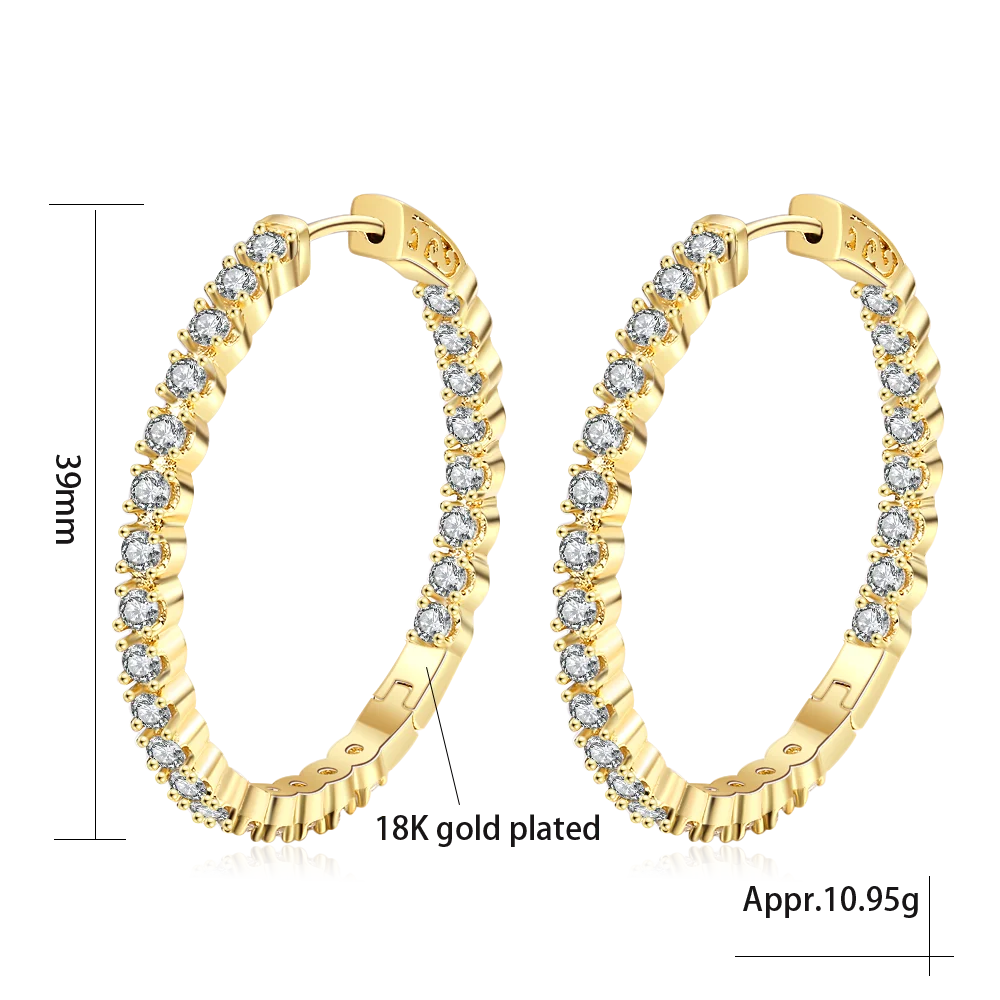 Boucles d'oreilles créoles grandes rondes 39 mm en argent Sterling 925