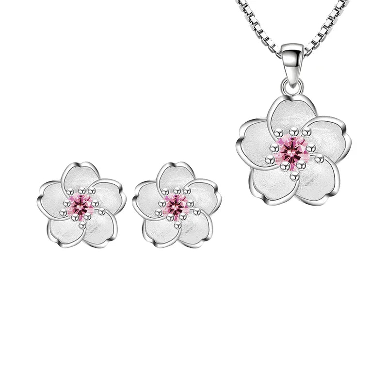 Ensemble de bijoux en argent sterling 925 véritable avec cristal fleur