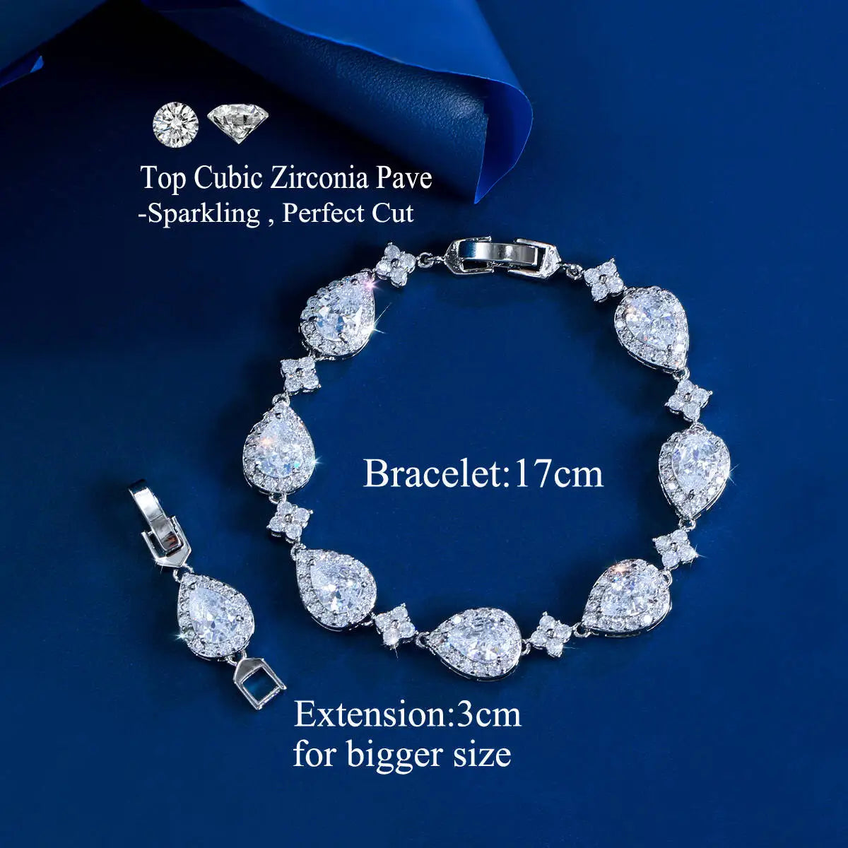 Bracelet tennis vert grande goutte d'eau, Chaîne à maillons