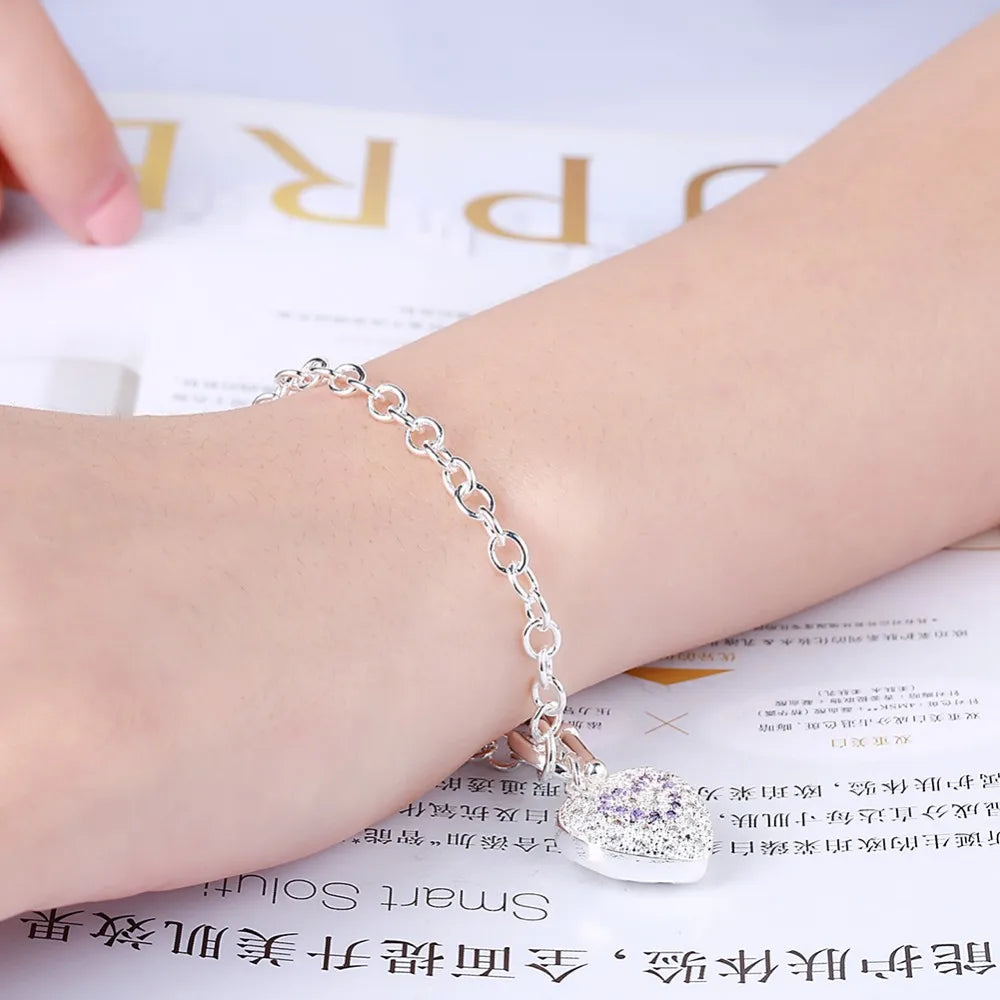 Collier pendentif en forme de cœur en cristal et argent sterling 925