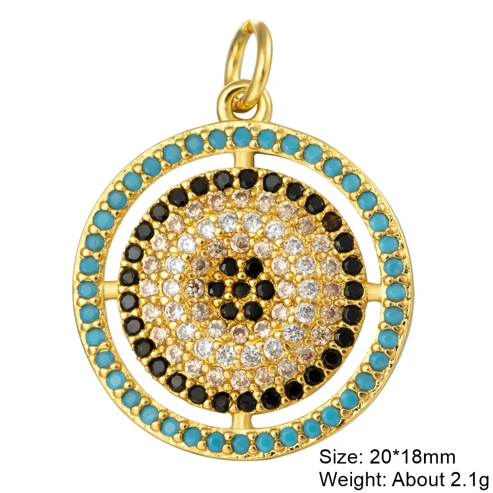 Charms ronds œil du mal turco-grec en coquille d'opale plaquée or 18K faits main