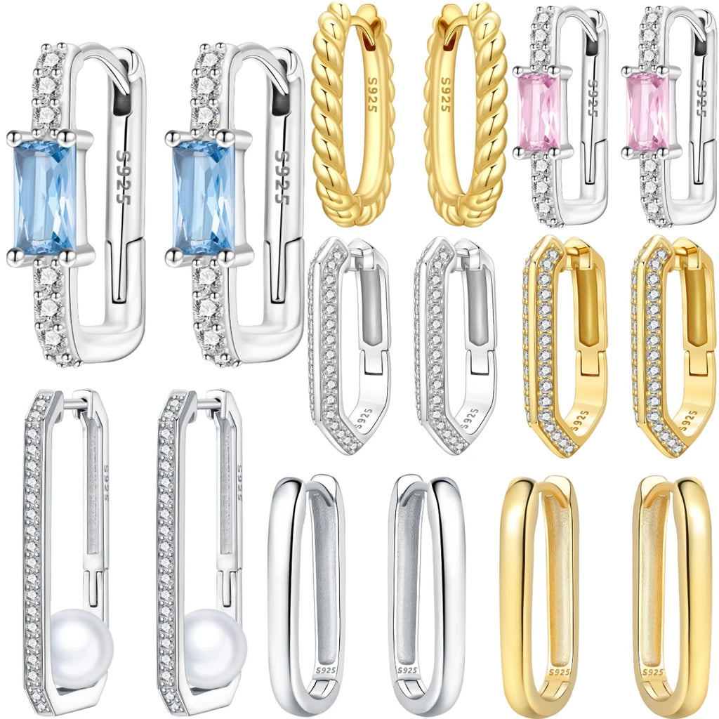 Boucles d'oreilles en argent sterling 925  minimaliste avec zircon bleu