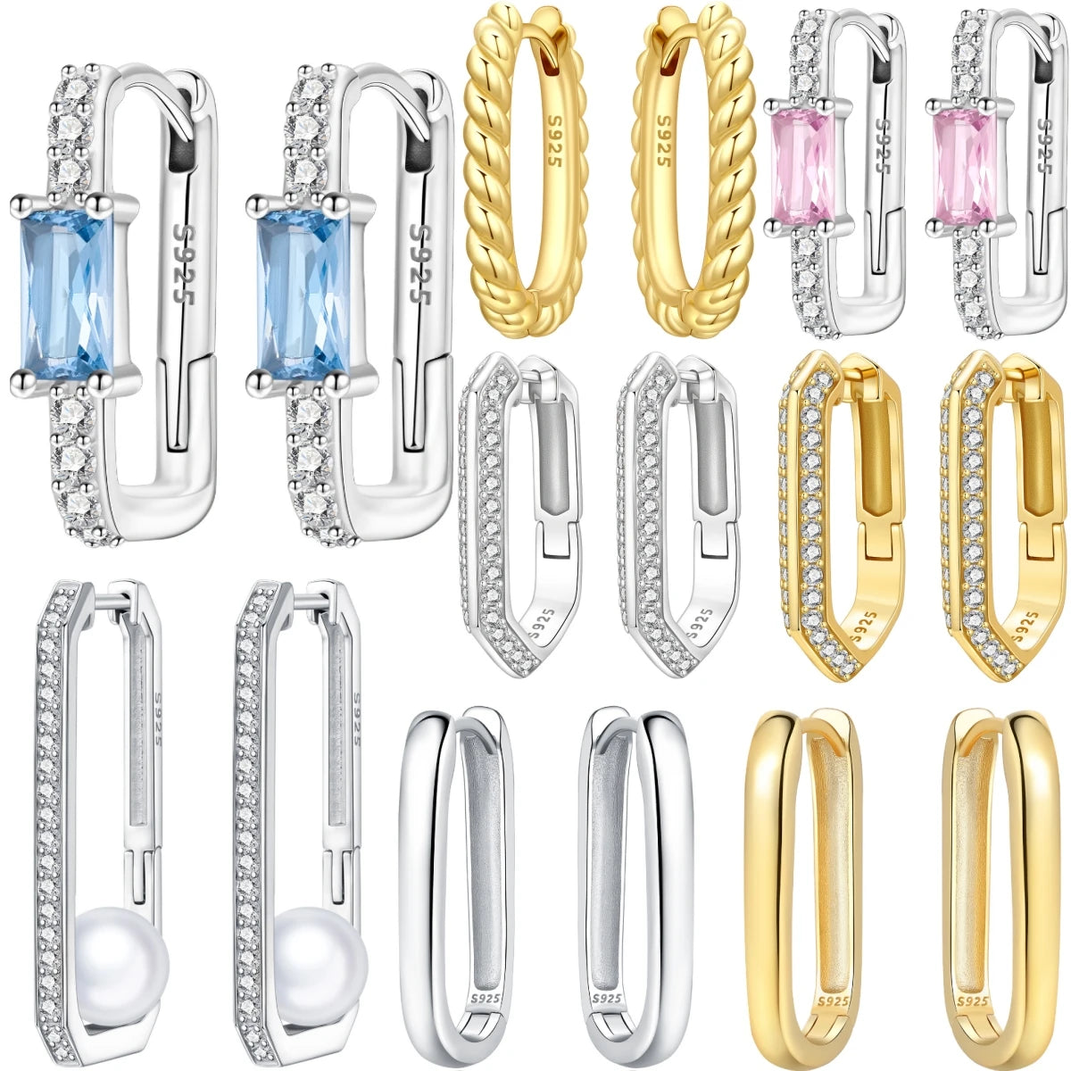 Boucles d'oreilles en argent sterling 925  minimaliste avec zircon bleu