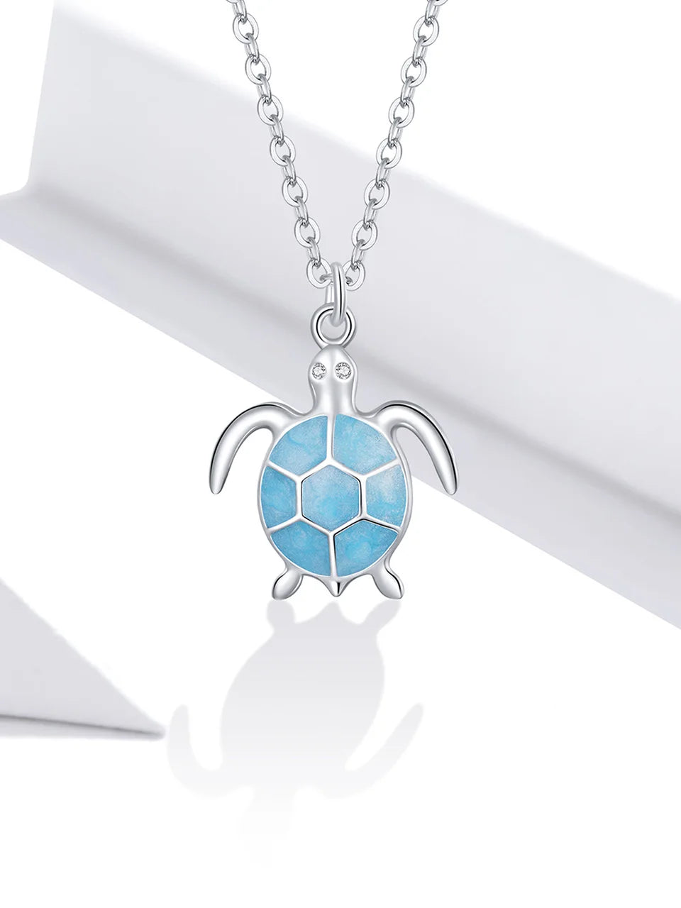 Collier pendentif tortue émail bleu ciel en argent sterling 925 Collier réglable