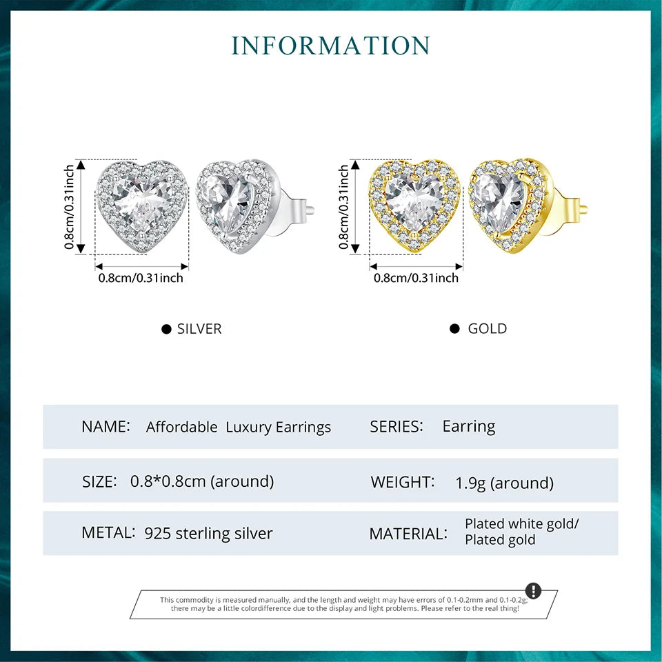 Boucles d'oreilles clous, cœur plaqué or 18K classiques, sertissage en cercle