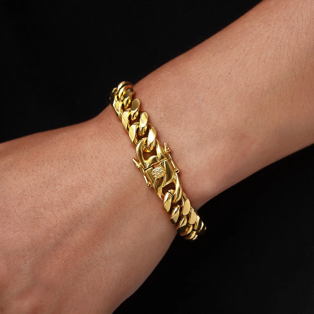Bracelets cubains plaqué or 18k de 6 mm à 14 mm, chaînes à maillons cubains multisex