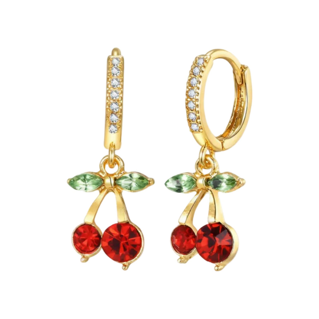 Boucles d'oreilles pendantes cerise plaqué or pour femmes